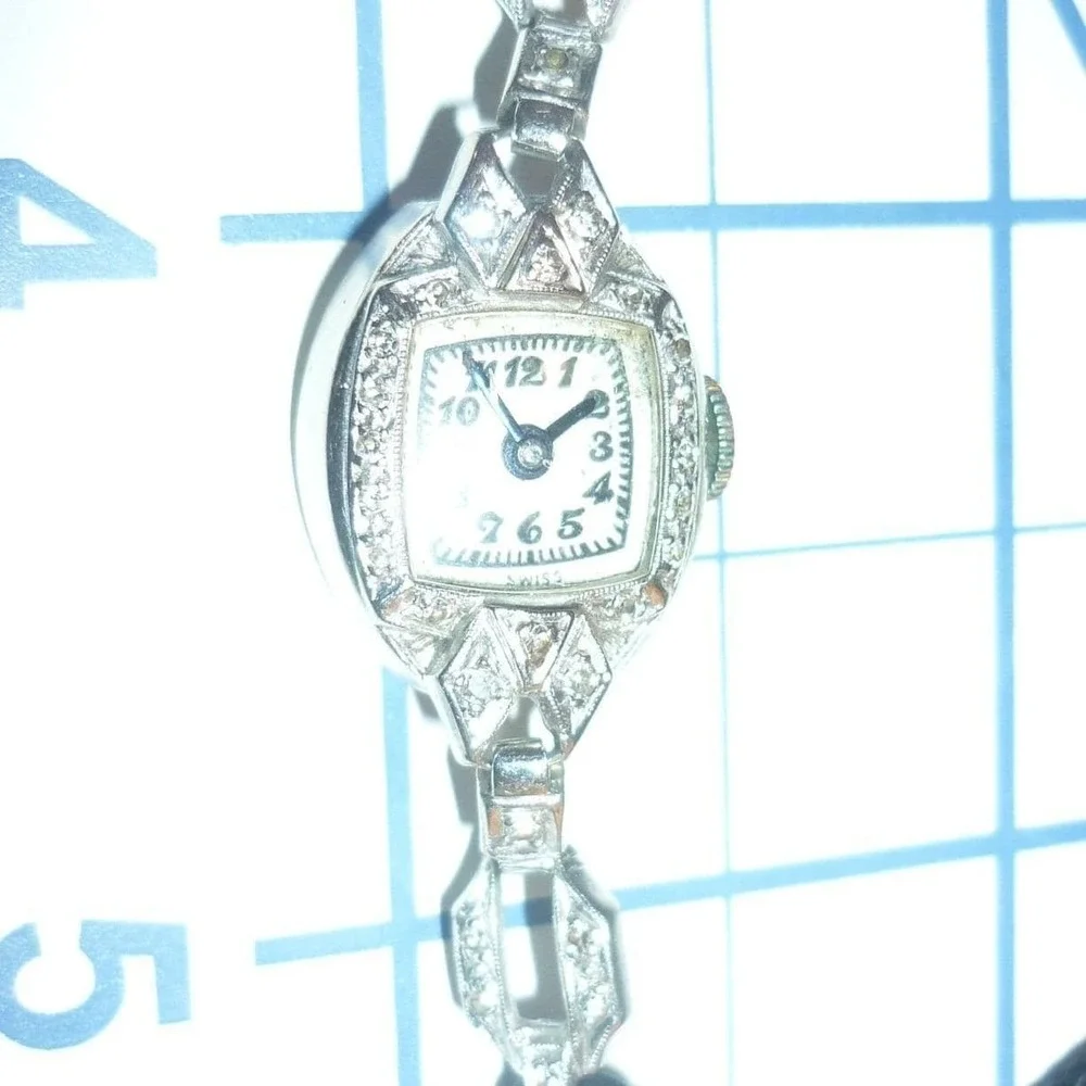 Art Deco Ollendorff 14K Solid Gold Diamond Watch Cocktail Wrist watch Swiss RUNS